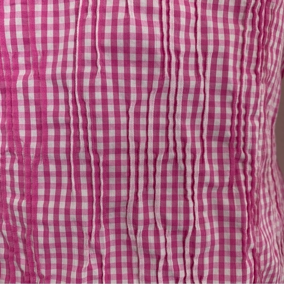 Foxcroft Fitted Gingham Pleated Crinkle Button Up Shirt Women’s 4 Pink Collared - Picture 6 of 16
